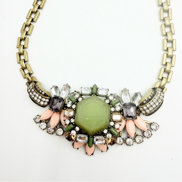 J. Crew Blue Peach Pink Antique Gold Tone Chain Link Statement Necklace - Picture 6 of 10